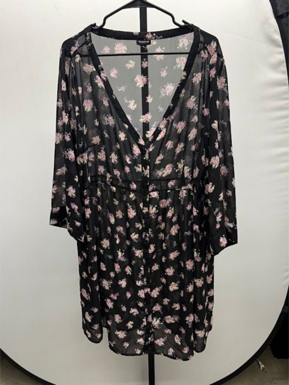 Torrid Black Foral Sheer Blouse